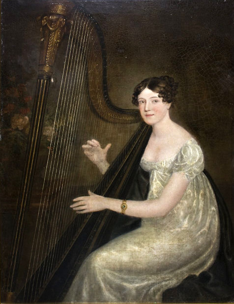 Portrait of an Elegant Lady Playing the Harp with an Arrangement of ...
